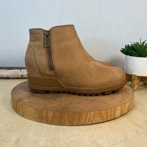 Sorel Evie Zip Waterproof Leather Wedge Booties - Tan - Women's 7